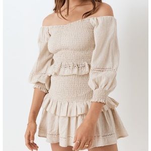 Spell Lola ruched ruffle tiered banded mini skirt biscuit XL chacha shirred